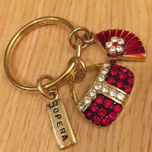 Opera tag +red/clear crystal bag+flower enamel fan
